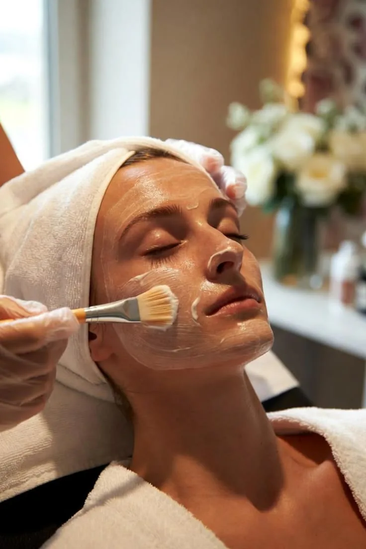 A therapist applying a hydrating facial treatment
